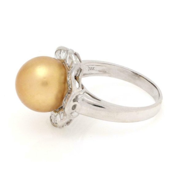 Estate 1.50ct Diamond South Sea Pearl 14k GoldRing - Picture 2 of 4